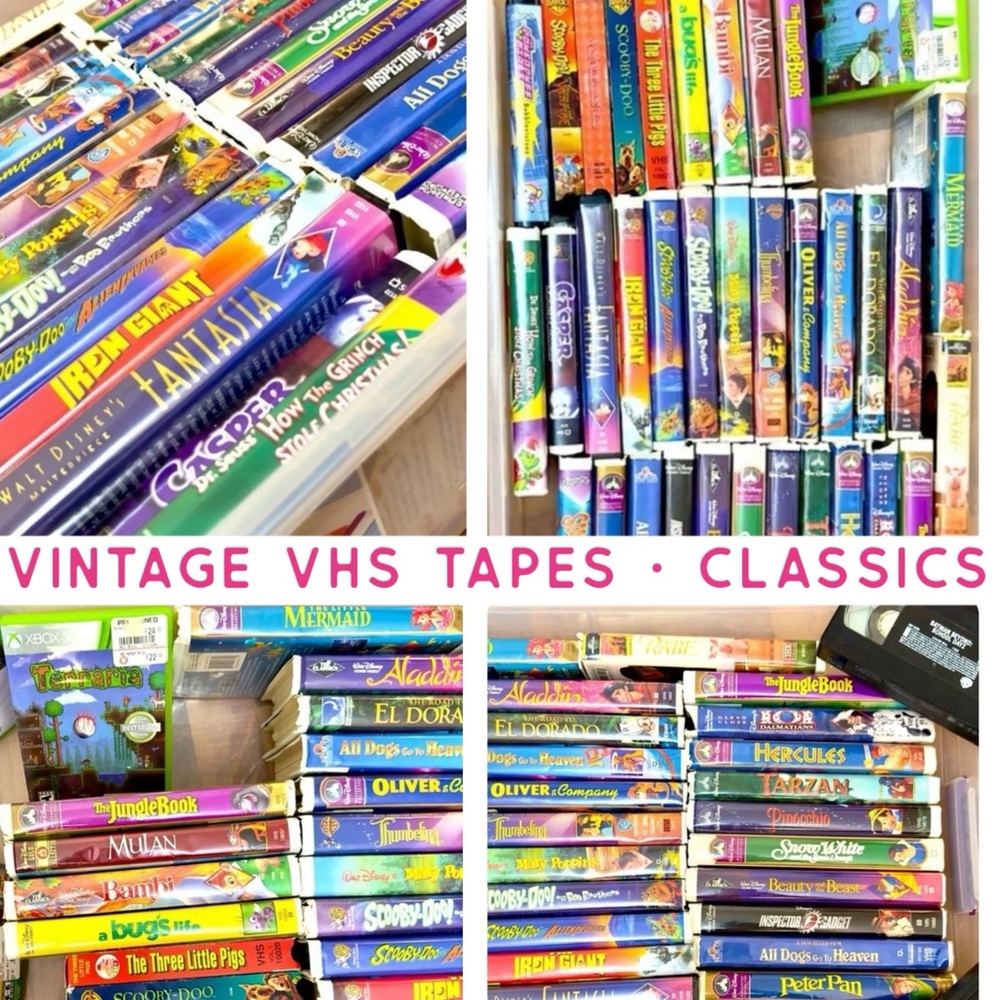 Walt Disney Classics VHS and Other Cartoon Classics (Lot of 32 + 3 XBOX Games)